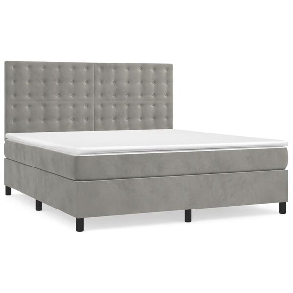 vidaXL Cama box spring con colch&oacute;n terciopelo gris claro 180x200 cm