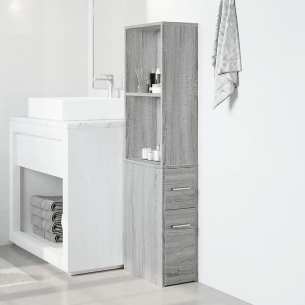 vidaXL Armario de baño estrecho con ruedas madera gris Sonoma