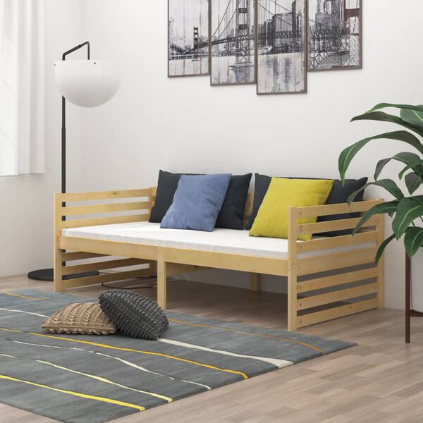 vidaXL Sof&aacute; cama con colch&oacute;n madera de pino maciza 90x200 cm