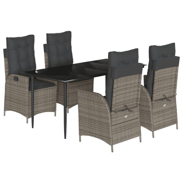 vidaXL Set comedor de jard&iacute;n 5 piezas con cojines rat&aacute;n sint&eacute;tico gris