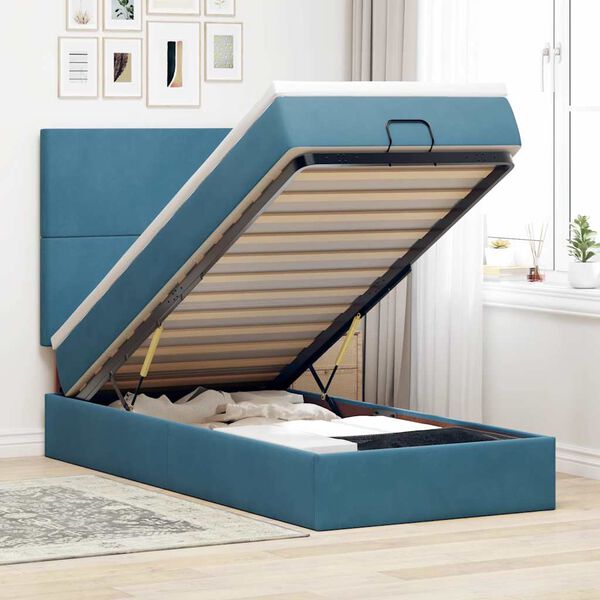 vidaXL Estructura de cama otomana colchones terciopelo azul oscuro