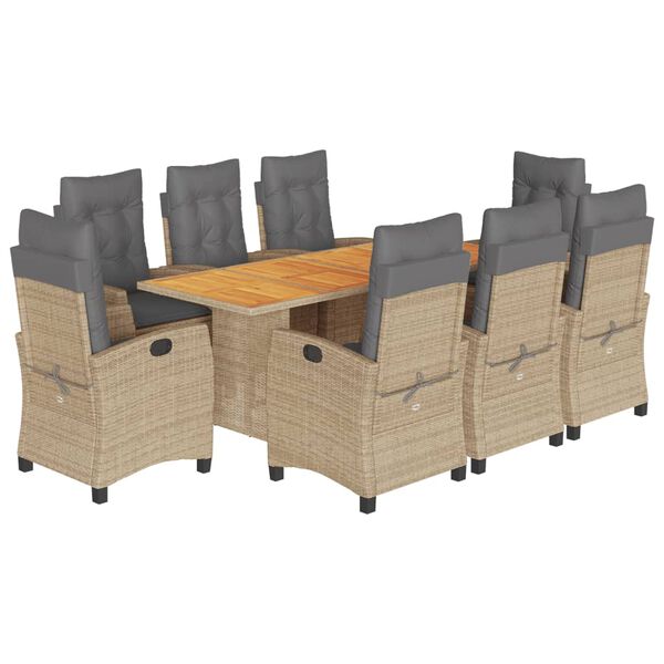 vidaXL Set comedor de jard&iacute;n 9 pzas con cojines rat&aacute;n sint&eacute;tico beige