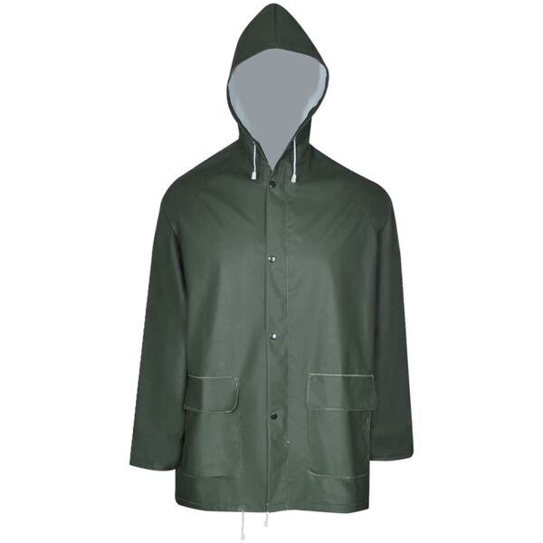 Chubasquero impermeable reforzado 2 piezas con capucha verde talla L