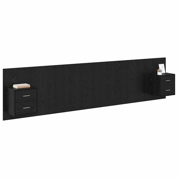 vidaXL Cabecero con Mueble 3 pcs Roble Negro Madera de ingenier&iacute;a