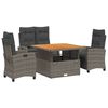 vidaXL Juego de comedor de jard&iacute;n 4 piezas con cojines rat&aacute;n PE gris