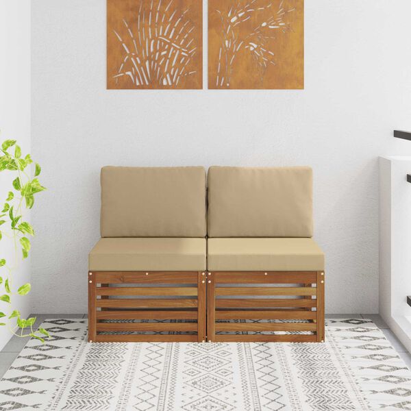 vidaXL 2 Pieza Sof&aacute; intermedio de exterior Madera de Acacia S&oacute;lida
