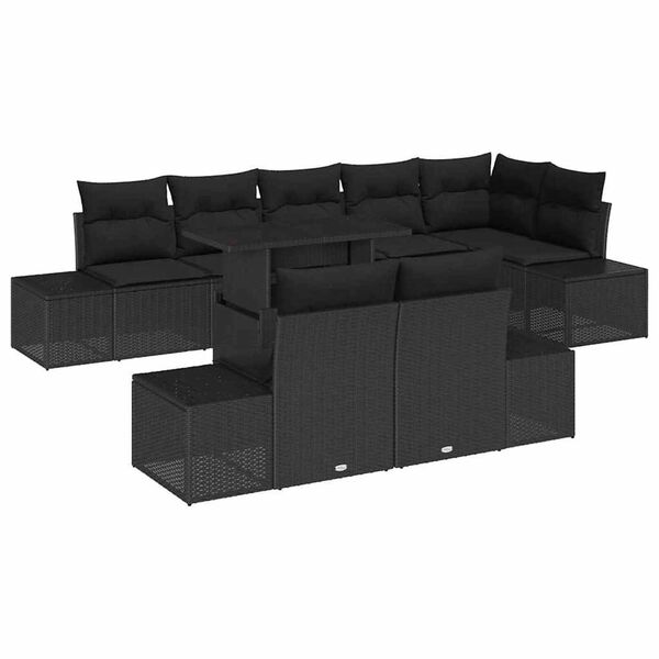 vidaXL Conjunto de sof&aacute; de jard&iacute;n 9 pcs Negro Polirat&aacute;n