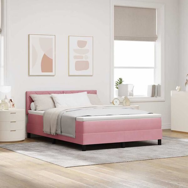 vidaXL Cama tipo Box Spring con colch&oacute;n Rosa 160 x 200 cm Terciopelo