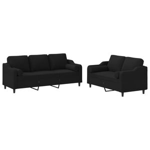 vidaXL Juego de sof&aacute;s con cojines 2 piezas tela negro
