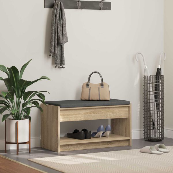 vidaXL Banco de entrada con coj&iacute;n Roble Sonoma 83 x 38 x 45 cm