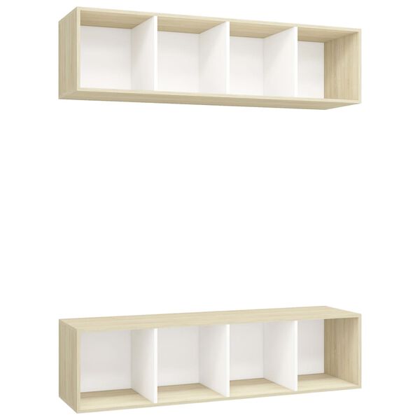 vidaXL Muebles de sal&oacute;n de pared 2 uds blanco y roble Sonoma