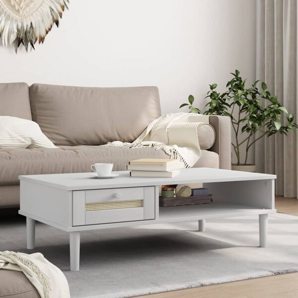 vidaXL Mesa de centro SENJA aspecto ratán madera blanco 100x55x33 cm