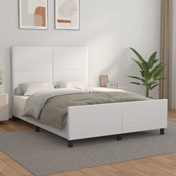 vidaXL Estructura de cama sin colch&oacute;n cuero sint&eacute;tico blanco 140x200cm