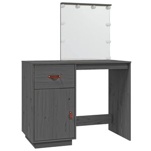 vidaXL Mesa tocador con LED madera maciza de pino gris 95x50x133,5 cm