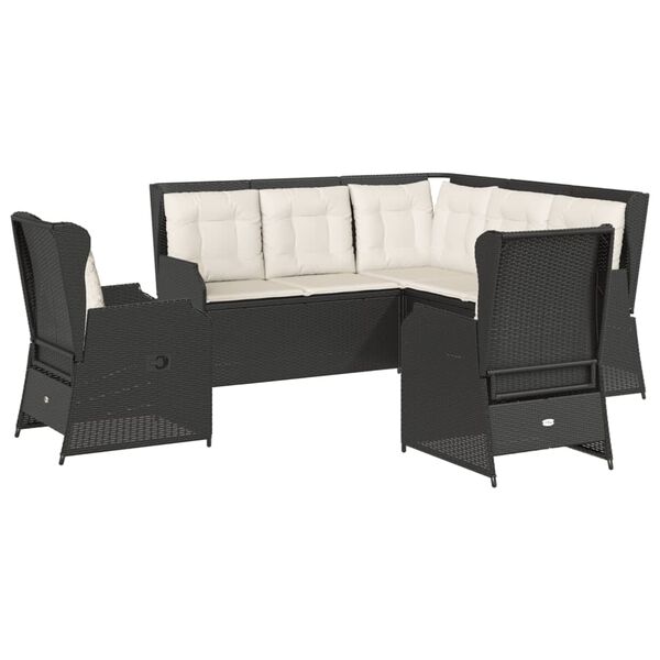 vidaXL Set de muebles de jard&iacute;n 5 pzas y cojines rat&aacute;n sint&eacute;tico negro