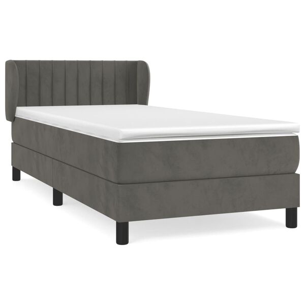 vidaXL Cama box spring con colch&oacute;n terciopelo gris oscuro 90x190 cm