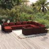 vidaXL Set muebles de jard&iacute;n 11 pzas y cojines rat&aacute;n sint&eacute;tico marr&oacute;n