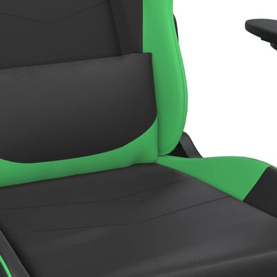 vidaXL Silla gaming con reposapiés cuero sintético negro verde