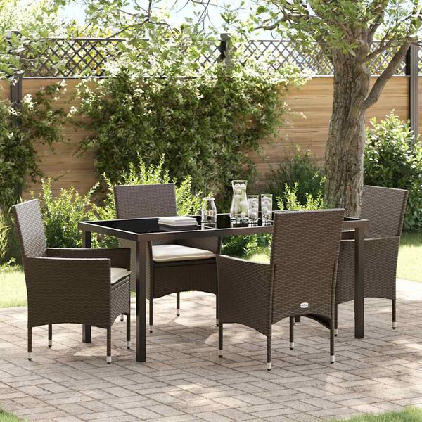 vidaXL Conjunto de Comedor de Jard&iacute;n 5 pcs Marr&oacute;n rat&aacute;n sint&eacute;tico