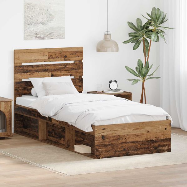 vidaXL Estructura de cama con cabecera Madera vieja 90 x 190 cm