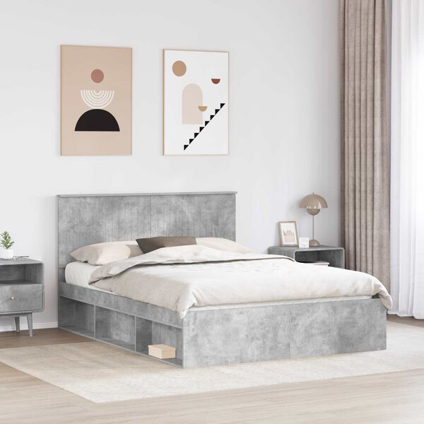 vidaXL Estructura de cama con cabecera Gris concreto 150 x 200 cm