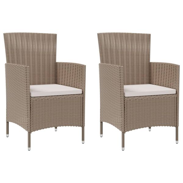 vidaXL Set de comedor de jard&iacute;n 3 pzas y cojines rat&aacute;n sint&eacute;tico beige