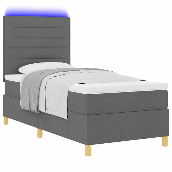 vidaXL Cama Box Spring LED con colch&oacute;n Gris oscuro 80 x 200 cm tela
