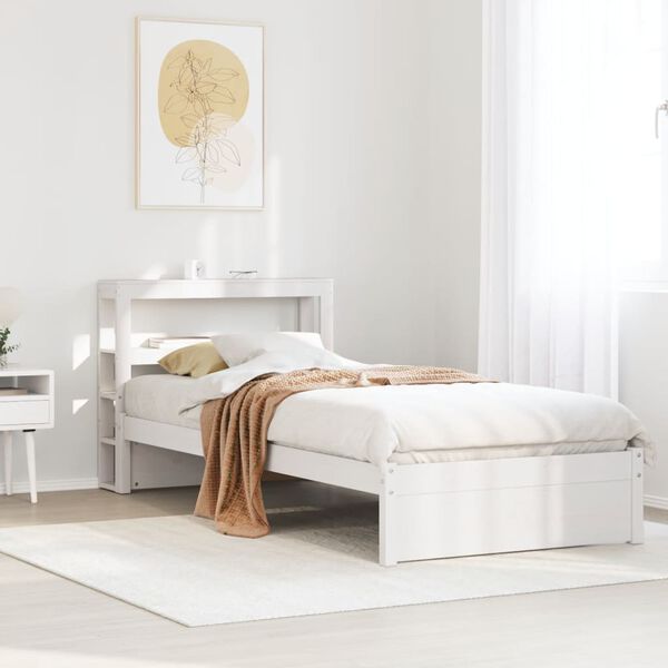 vidaXL Estructura de cama con cabecero madera pino blanco 75x190 cm