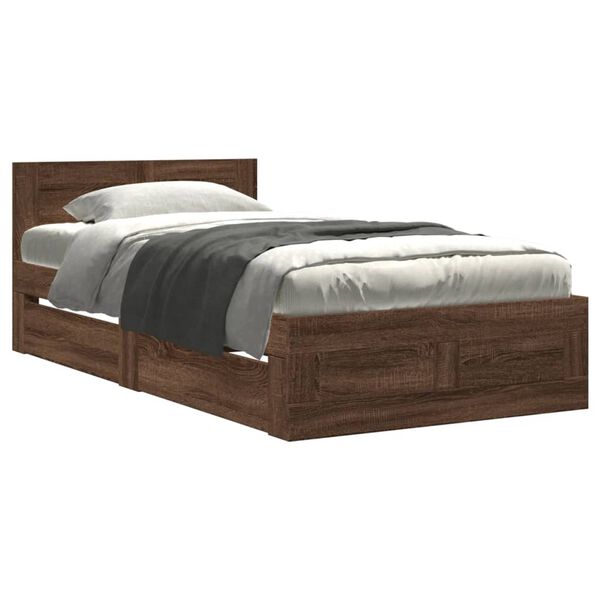 vidaXL Cama con cabecero madera de ingenier&iacute;a marr&oacute;n roble 90x200 cm