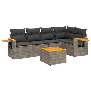 vidaXL Set de muebles de jard&iacute;n 6 pzas y cojines rat&aacute;n sint&eacute;tico gris