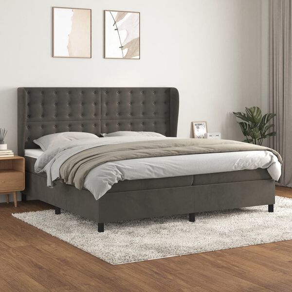 vidaXL Cama box spring con colch&oacute;n terciopelo gris oscuro 200x200 cm