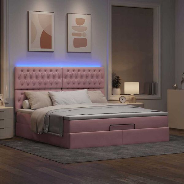 vidaXL Estructura de cama otomana colchones terciopelo rosa 160x200cm