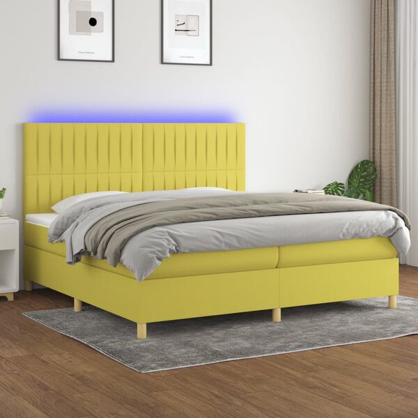 vidaXL Cama box spring colch&oacute;n y luces LED tela verde 200x200 cm