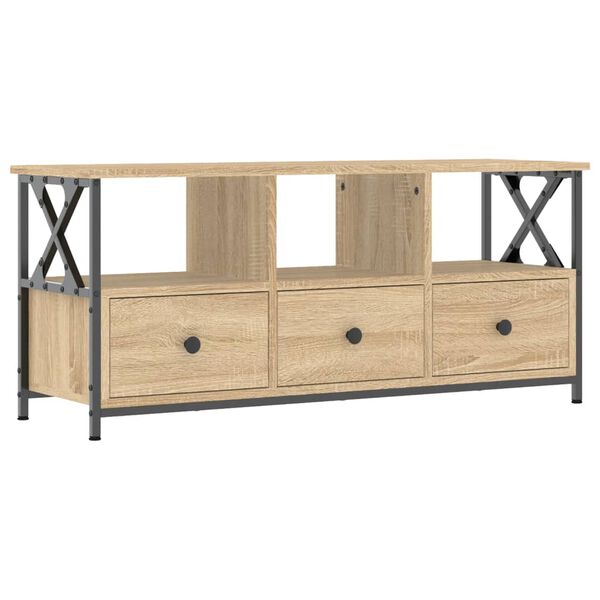 vidaXL Mueble TV hierro madera contrachapada roble Sonoma 102x33x45 cm