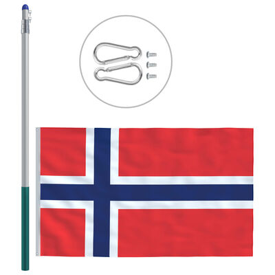 vidaXL Bandera de Noruega y mástil de aluminio 6 m