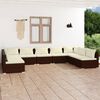 vidaXL Set muebles de jard&iacute;n 9 piezas y cojines rat&aacute;n sint&eacute;tico marr&oacute;n