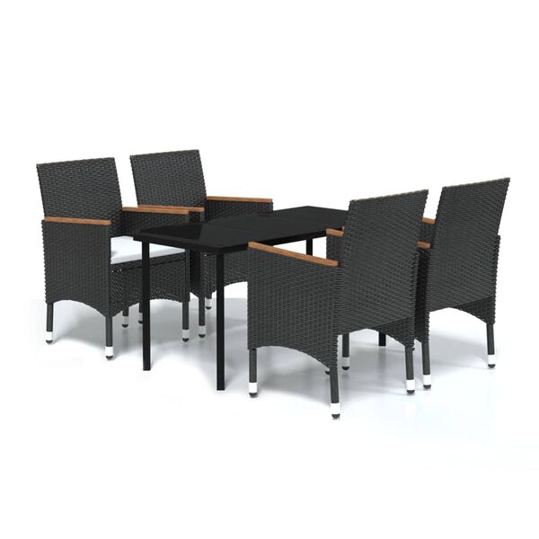 vidaXL Juego de comedor de jardín 5 piezas con cojines negro