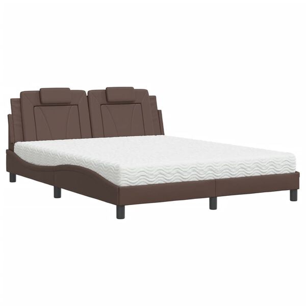 vidaXL Cama Viana con colch&oacute;n cuero sint&eacute;tico marr&oacute;n 160x200 cm