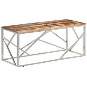 vidaXL Mesa de centro acero inox plateado y madera maciza reciclada