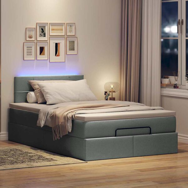 vidaXL Cama otomana con colch&oacute;n y LED tela gris oscuro 120x190 cm