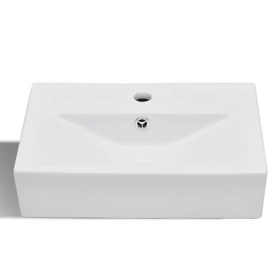 vidaXL Lavabo rectangular de cerámica hueco de grifo/desagüe blanco