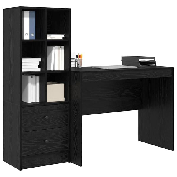 vidaXL Escritorio con cajón 2 pcs Roble Negro