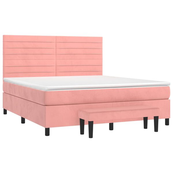 vidaXL Cama box spring con colch&oacute;n terciopelo rosa 160x200 cm