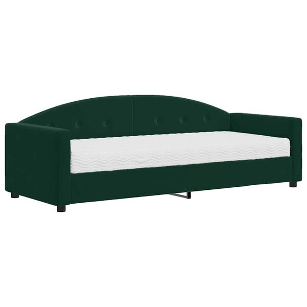 vidaXL Sof&aacute; cama con colch&oacute;n terciopelo verde oscuro 90x200 cm