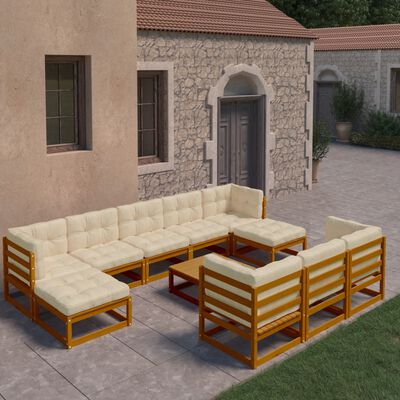 vidaXL Set de muebles de jardín 11 pzs cojines madera pino marrón miel