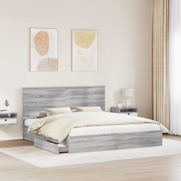 vidaXL Cama con almacenamiento con cabecera Gris Sonoma 180 x 200 cm