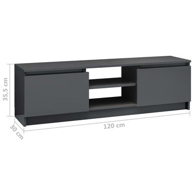 vidaXL Mueble de TV de aglomerado gris brillante 120x30x35,5 cm
