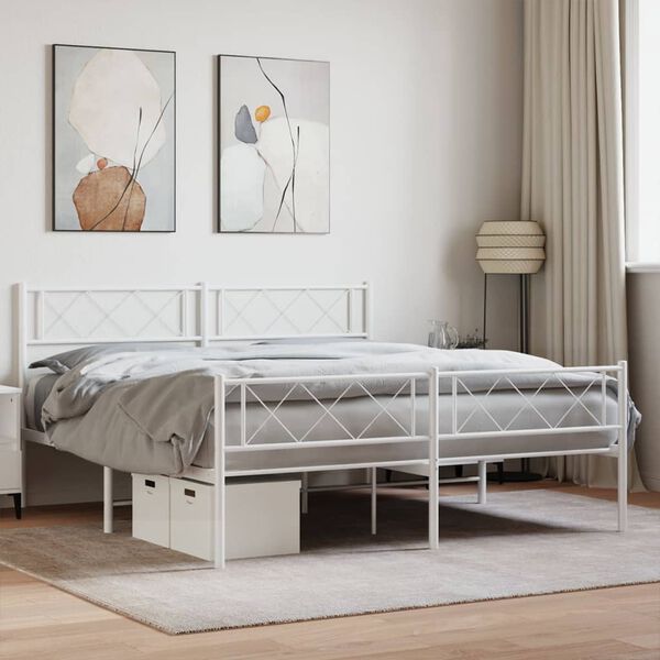 vidaXL Estructura cama sin colch&oacute;n con estribo metal blanco 140x190 cm