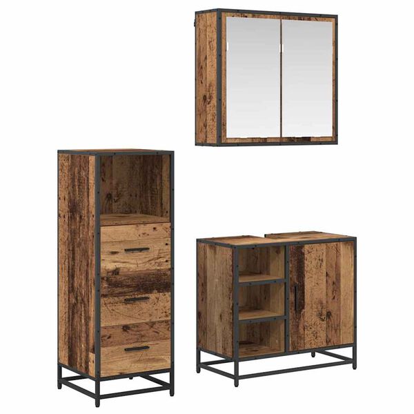 vidaXL Juego de muebles de baño con cajón 3 pcs Madera vieja