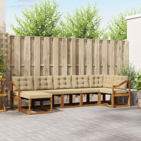 vidaXL Conjunto de sof&aacute;s de exterior con coj&iacute;n 7 pcs Natural y Beige